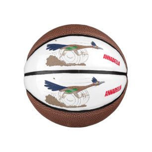 Funny roadrunner bird cartoon illustration basketbal