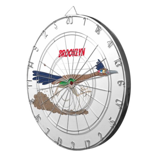 Funny roadrunner bird cartoon illustration dartbord (Voorkant Rechts)