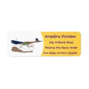 Funny roadrunner bird cartoon illustration etiket