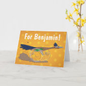 Funny roadrunner bird cartoon illustration kaart (Gele Bloem)