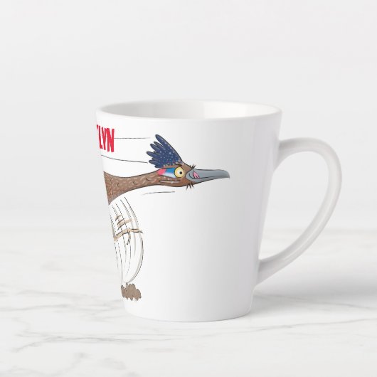 Funny roadrunner bird cartoon illustration latte mok (Rechts)