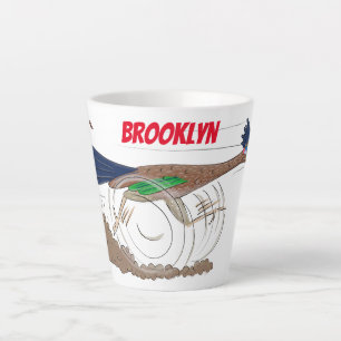 Funny roadrunner bird cartoon illustration latte mok