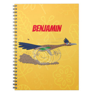 Funny roadrunner bird cartoon illustration notitieboek