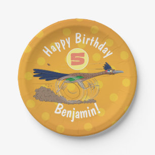 Funny roadrunner bird cartoon illustration papieren bordje
