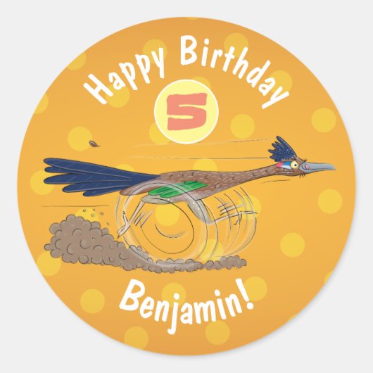 Funny roadrunner bird cartoon illustration ronde sticker (Voorkant)