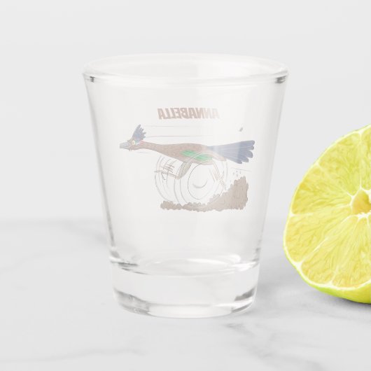 Funny roadrunner bird cartoon illustration shot glas (Achterkant)