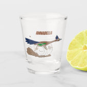 Funny roadrunner bird cartoon illustration shot glas (Voorkant)