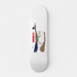 Funny roadrunner bird cartoon illustration skateboard