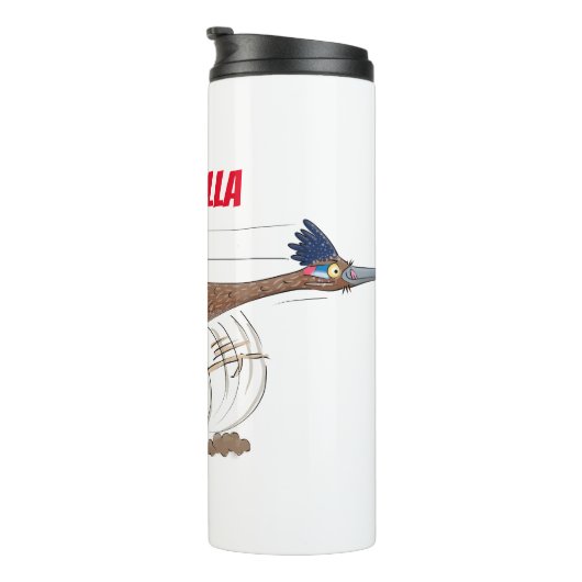 Funny roadrunner bird cartoon illustration thermosbeker (Geroteerd rechts)