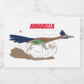 Funny roadrunner bird cartoon illustration voedselcontainer etiket (Enkel label)