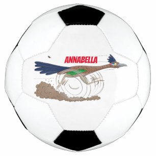 Funny roadrunner bird cartoon illustration voetbal