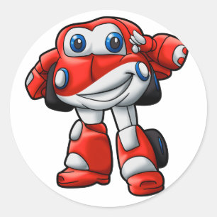 Funny Robot cartoon - Kies een achterkleur Ronde Sticker