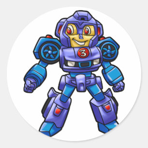 Funny robot cartoon   Robotauto  Kies achterkleur Ronde Sticker