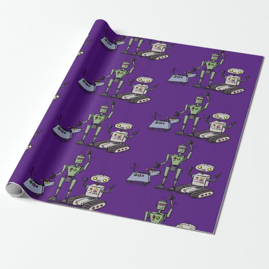 Funny robots cartoon cadeaupapier (Uitgerold)