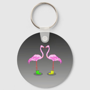 Funny Romantic Pink Flamingos Wearing Boots Sleutelhanger
