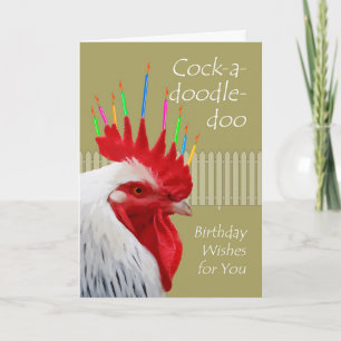 Funny Rooster Birthday Wishes, Cock-a-doodle-doo Kaart