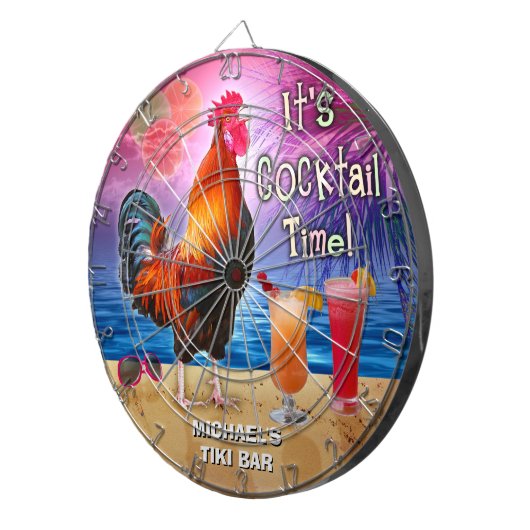 Funny Rooster Chicken Cocktail Tropical Beach Name Dartbord (Voorkant Rechts)