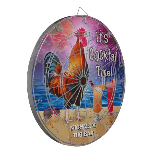 Funny Rooster Chicken Cocktail Tropical Beach Name Dartbord (Voorkant Links)