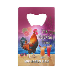 Funny Rooster Chicken Cocktail Tropical Beach Name Kredietkaart Flessenopener