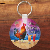 Funny Rooster Chicken Cocktails Tropical Beach Zee Sleutelhanger (Voorkant)
