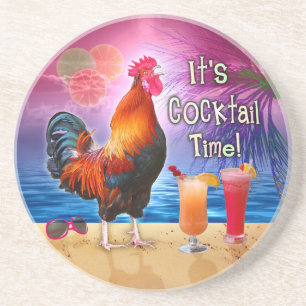 Funny Rooster Chicken Cocktails Tropical Beach Zee Zandsteen Onderzetter