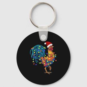 Funny Rooster Chicken Kerstlames Pajama Boerderij Sleutelhanger