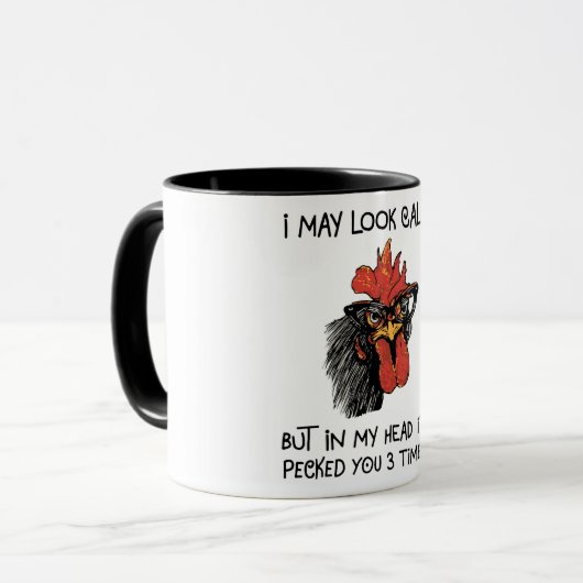 Funny Rooster/ik heb je drie keer geprikt Mok (Voorkant links)