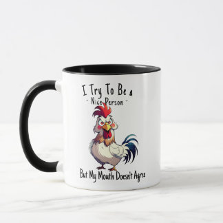 Funny Rooster Sarcastic Pun Coffee Mug - Bad Mouth