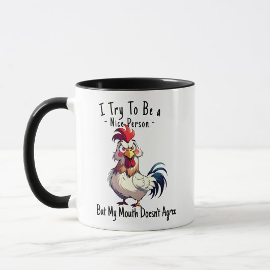 Funny Rooster Sarcastic Pun Coffee Mug - Bad Mouth (Gauche)