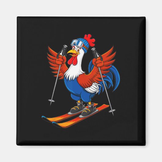Funny Rooster Skiing Adventure Cartoon  Magneet (Voorkant)