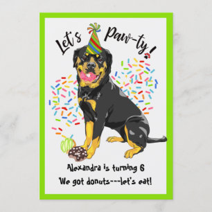 Funny Rottweiler Dog Donuts Birthday Party Kaart