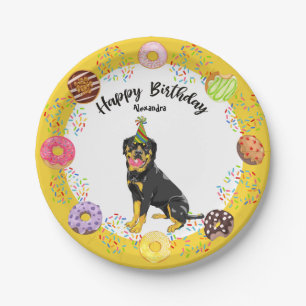 Funny Rottweiler Dog Donuts Birthday Party Papieren Bordje