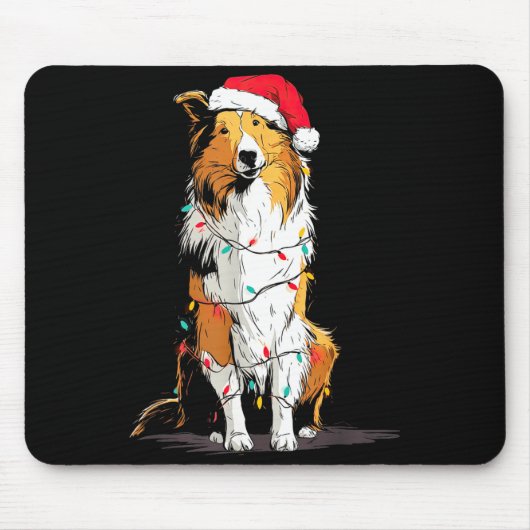 Funny Rough Collie Christmas Graphics Dog Lights L Muismat (Voorkant)