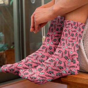 Funny Roze Black and White Cats Tekening Sokken