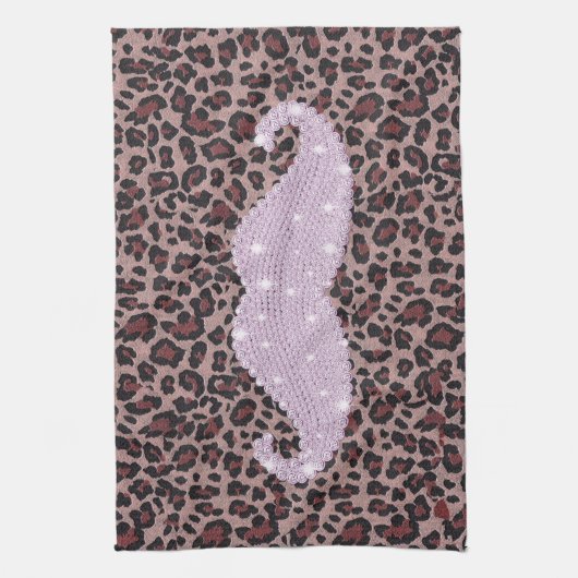 Funny Roze Bling Mustache en Animal Print Pattern Theedoek (Verticaal)