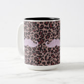 Funny Roze Bling Mustache en Animal Print Pattern Tweekleurige Koffiemok (Voorkant links)
