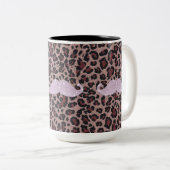 Funny Roze Bling Mustache en Animal Print Pattern Tweekleurige Koffiemok (Voorkant rechts)