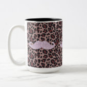 Funny Roze Bling Mustache en Animal Print Pattern Tweekleurige Koffiemok (Links)