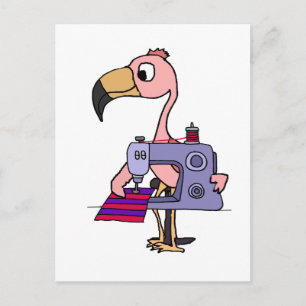 Funny Roze Flamingo met naaimachine Briefkaart
