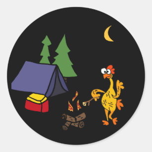 Funny Rubber Chicken Camping Cartoon Ronde Sticker