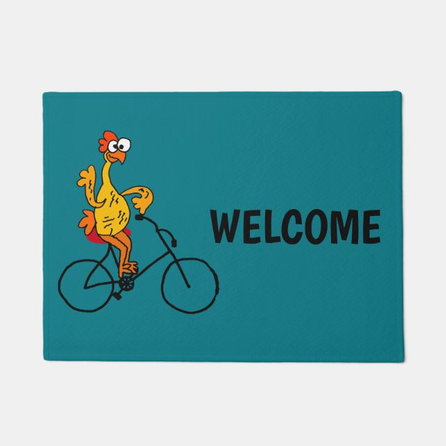 Funny Rubber Chicken Riding Bicycle Deurmat (Voorkant)
