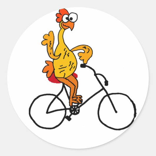 Funny Rubber Chicken Riding Bicycle Ronde Sticker (Voorkant)