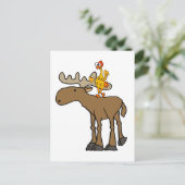 Funny Rubber Chicken Riding Moose Cartoon Briefkaart (Staand voorkant)