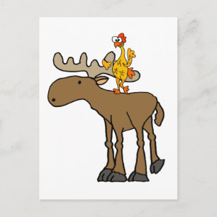 Funny Rubber Chicken Riding Moose Cartoon Briefkaart