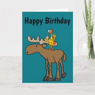 Funny Rubber Chicken Riding Moose Cartoon Kaart