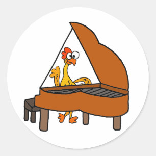 Funny Rubber Chicken Spelling Piano Cartoon Ronde Sticker