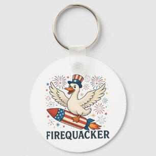 Funny Rubber Duck USA Patriotic Firequacker 4th Sleutelhanger