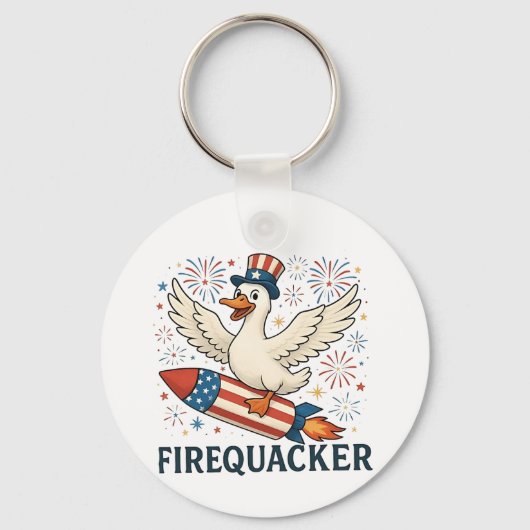 Funny Rubber Duck USA Patriotic Firequacker 4th Sleutelhanger (Voorkant)