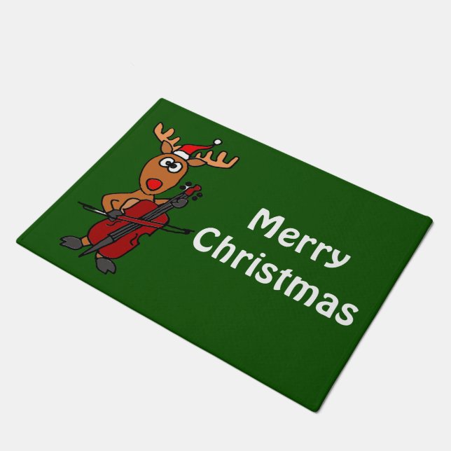 Funny Rudolph Plays Cello KerstDoormat Deurmat (Schuin)