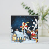Funny Rudolph Red Nez Reindeer Carte de vacances (Debout devant)